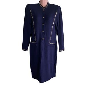 Vintage Jennifer Roberts Dress Womens Size 8 Blue Wool Blend Sweater Knit Bling